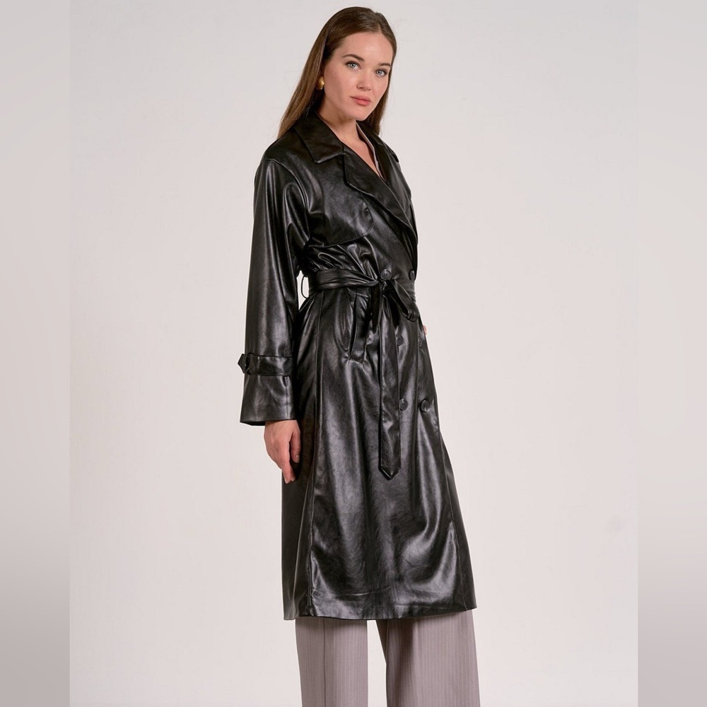 Elan Shiny Black Trench Coat